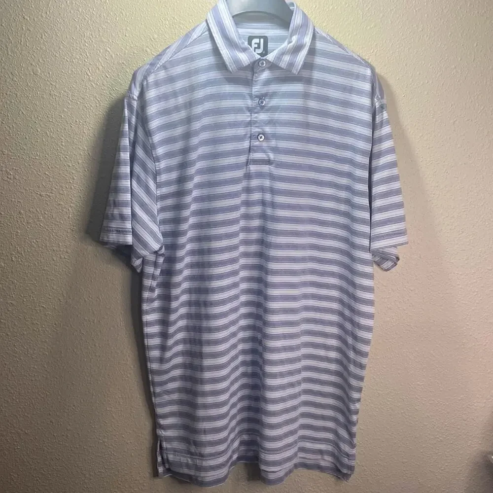 FootJoy FJ Men Gray and White Striped Lightweight Golf Shirt Size XL